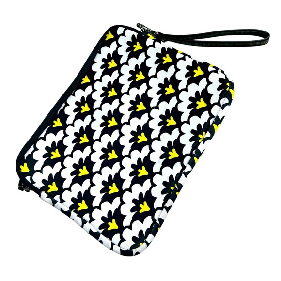 Vera Bradley Neoprene Tablet Sleeve Black White Yellow Floral Zip Close Wristlet - Picture 2 of 7